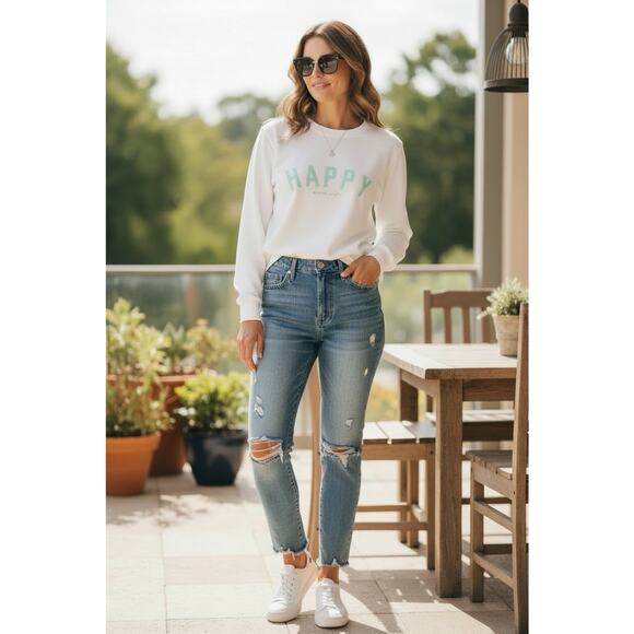 Spiritual Gangster HAPPY Crew Neck Savasana Ivory Sweatshirt Women Size M NWT - Picture 2 of 11